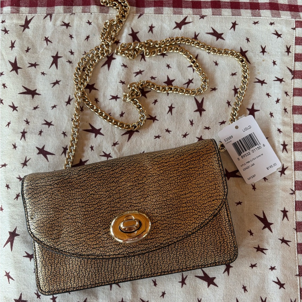 COACH METALLIC PEBBLE LEATHER CHAIN WALLET